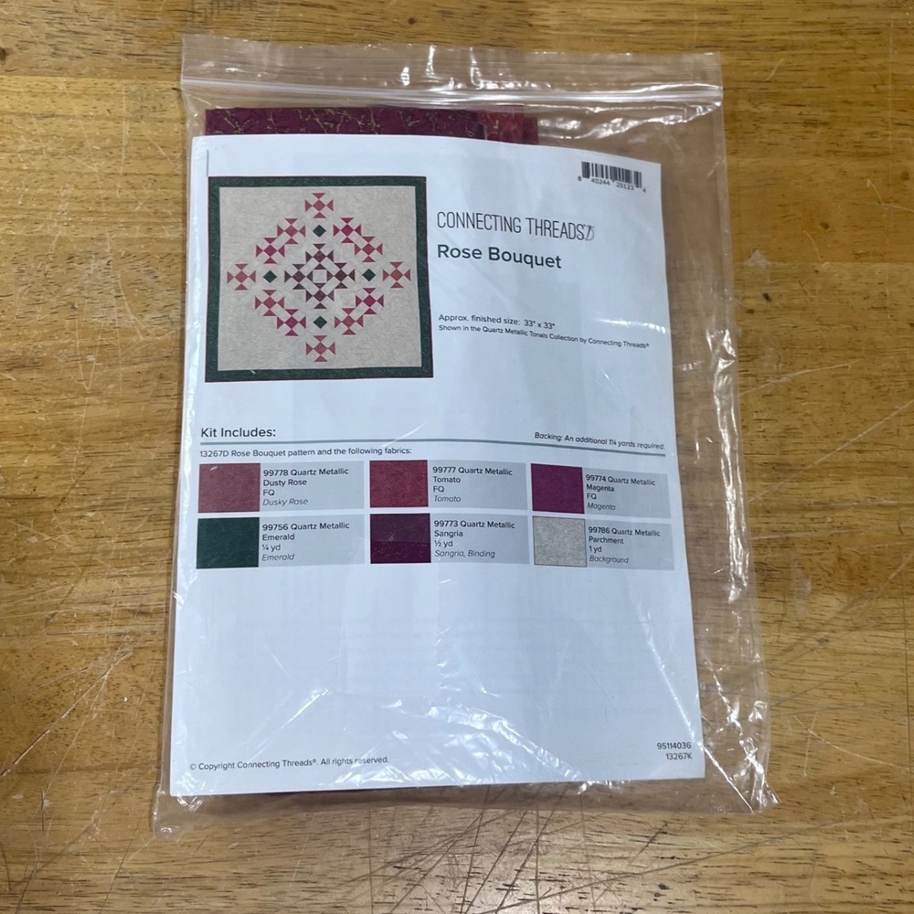 Connecting Threads Rose Bouquet Quilt Kit Quartz Metallic Tonals 33x33 13267K